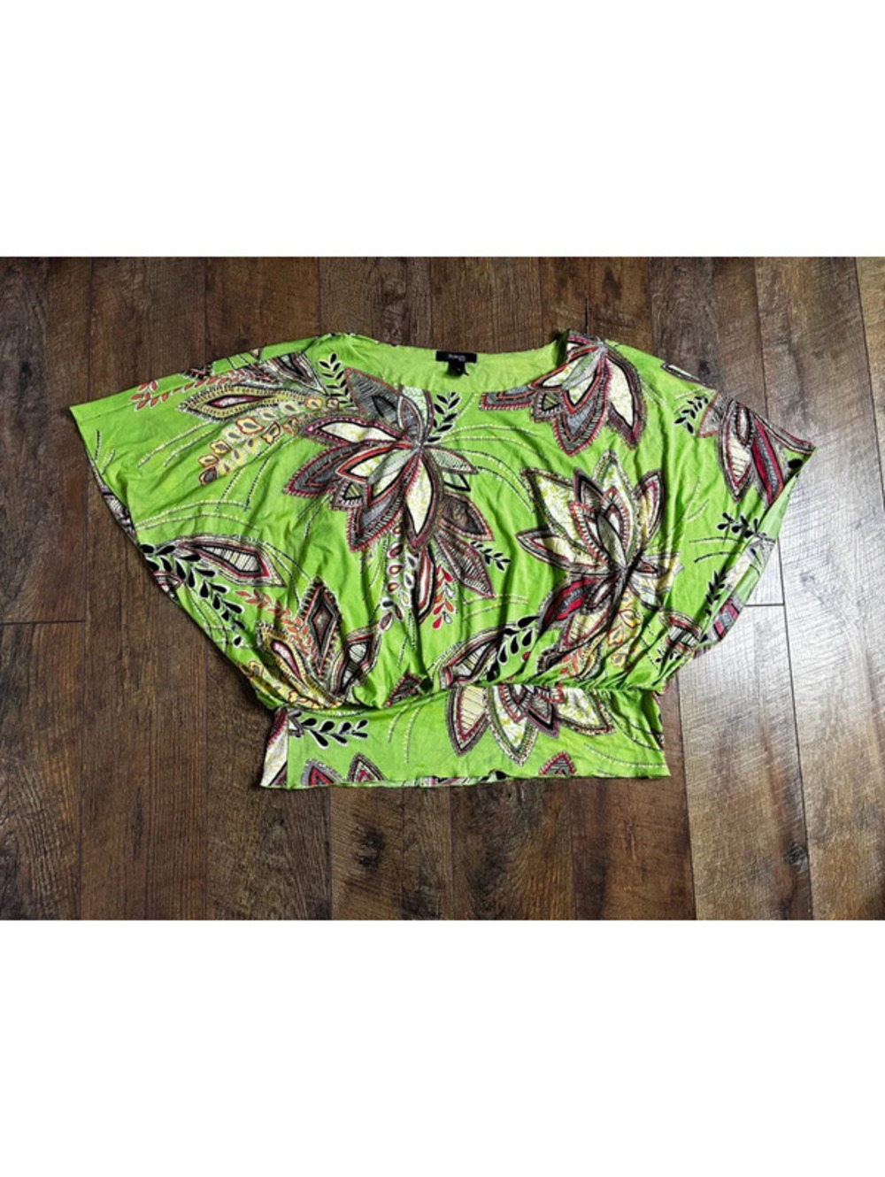 Style & Co NWT 1X Green Boho Fairygrunge Waterfall Paisley Blouse Y2K